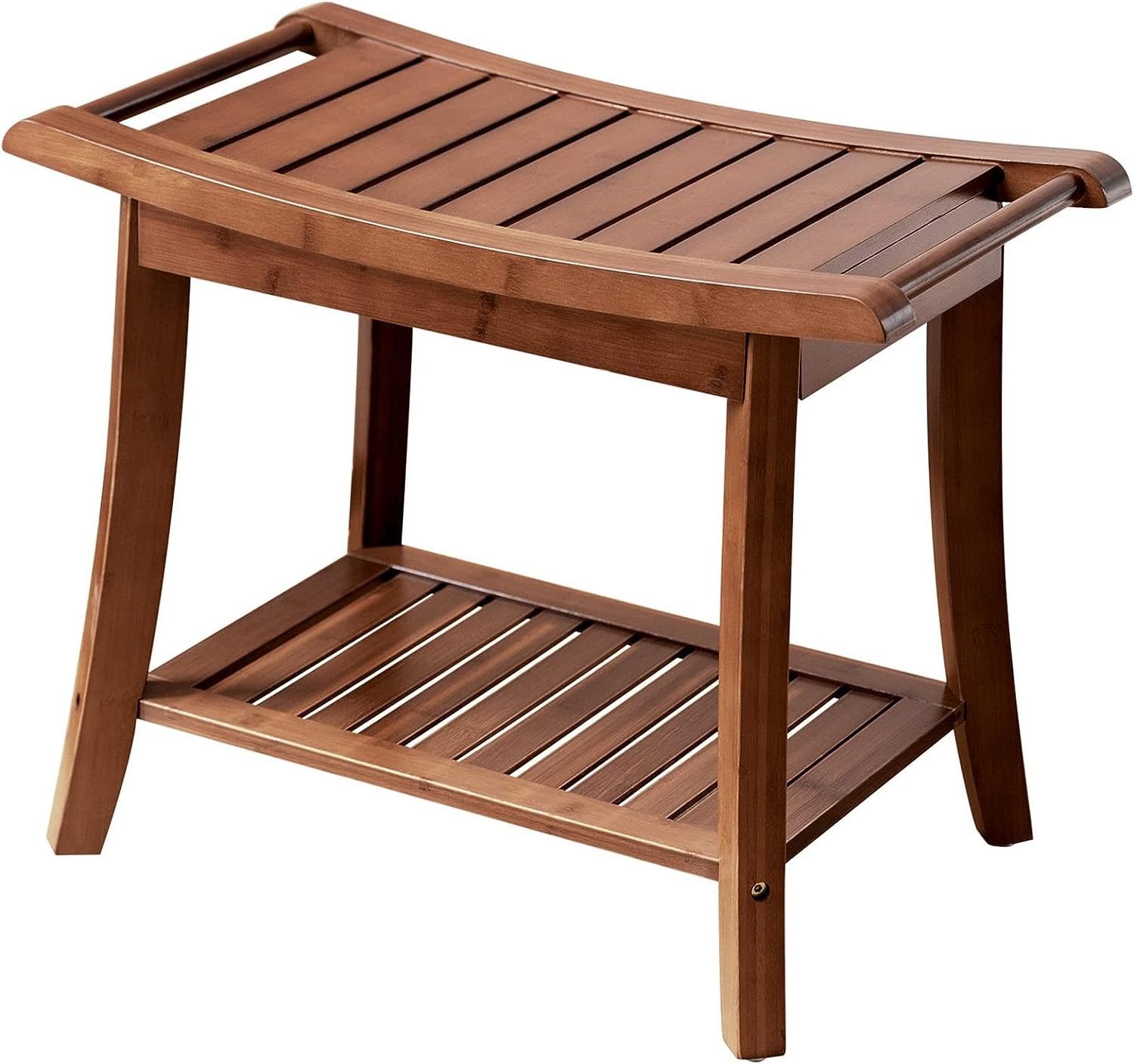 Bamboo Shower Bench Stool with Storage Shelf