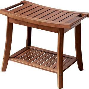 Bamboo Shower Bench Stool with Storage Shelf