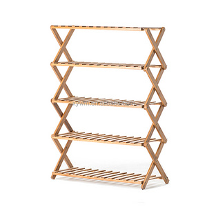 Bamboo Folding Shoe Rack 5-Tier Storage Organizer - Bamboo Wooden Shoes Holder Assembly free