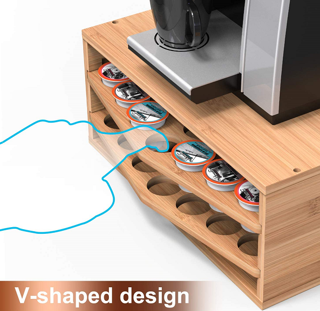 Amazon Hot Sell Natural Bamboo Coffee Cup Stand Holder for Vertuo w/Sliding Capsule Drawers