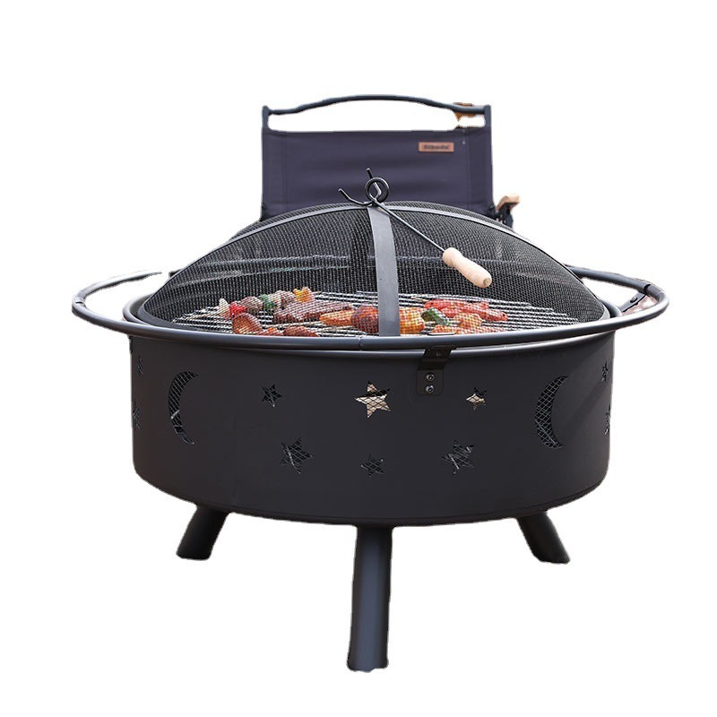 30 Inch Grill Cast Iron Hi Batchi Bbq Round Camping Portable Outdoor Garden Fire Pits With Cover