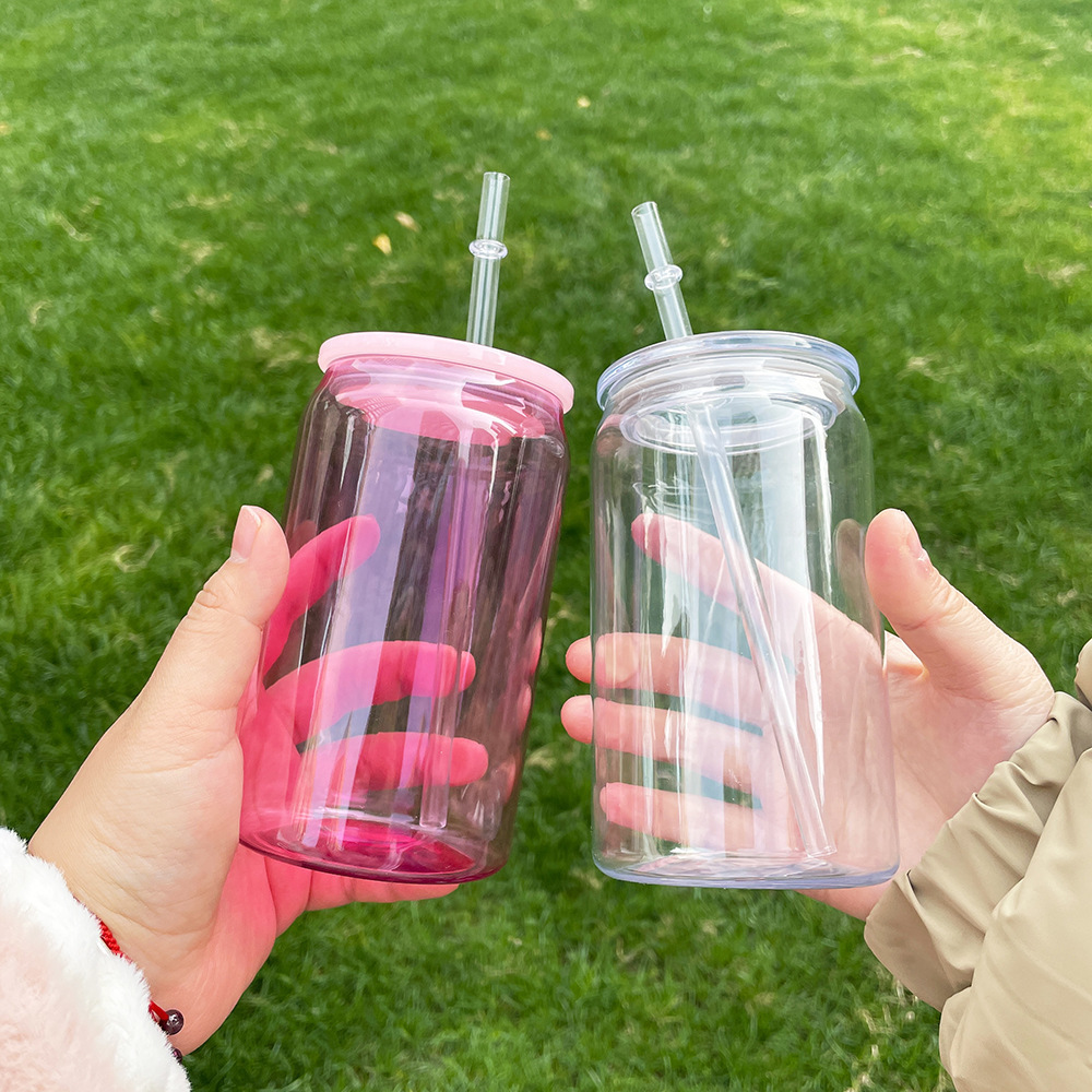 Custom 16oz Transparent Clear 16 oz Color Jelly Cans Beer Soda Acrylic Plastic Can Cup With Lids And Straws