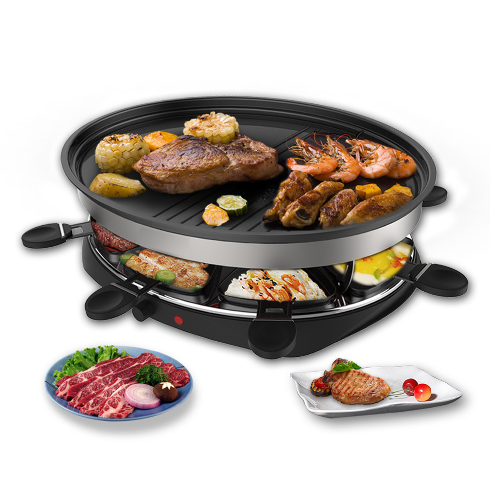 China factory portable meat Cheese cooking Raclette Grill Set Electric Tabletop Cooker Grill for 8 person indoor outdoor use