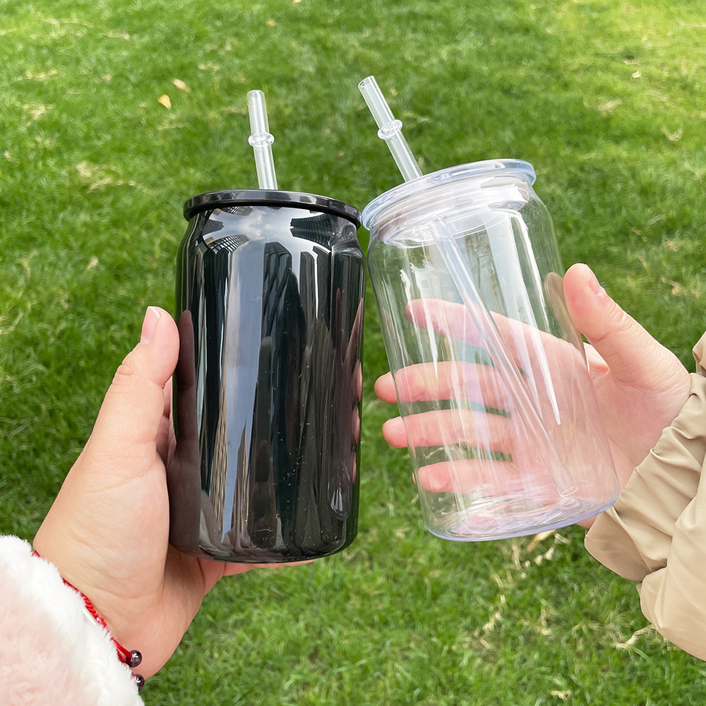 Custom 16oz Transparent Clear 16 oz Color Jelly Cans Beer Soda Acrylic Plastic Can Cup With Lids And Straws