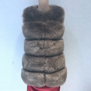 Factory supply latest Ladies faux fur short type vest fake fox fur with top material popular style