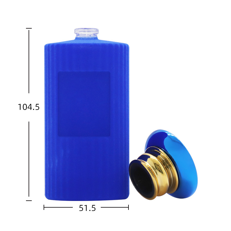 2024 New blue Color Luxury Customized Printing 100ml Empty Glass Spray Flocked  Perfume Bottles