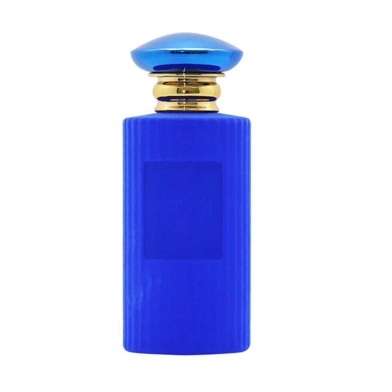 2024 New blue Color Luxury Customized Printing 100ml Empty Glass Spray Flocked  Perfume Bottles