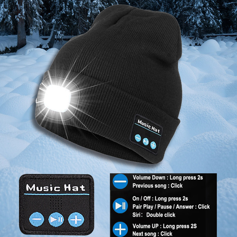 LED Luminous Warm Hats Unisex Rechargeable Beanie Brightness Headlamp Knitted Hat Outdoor Running Hiking Camping Ice Fishing