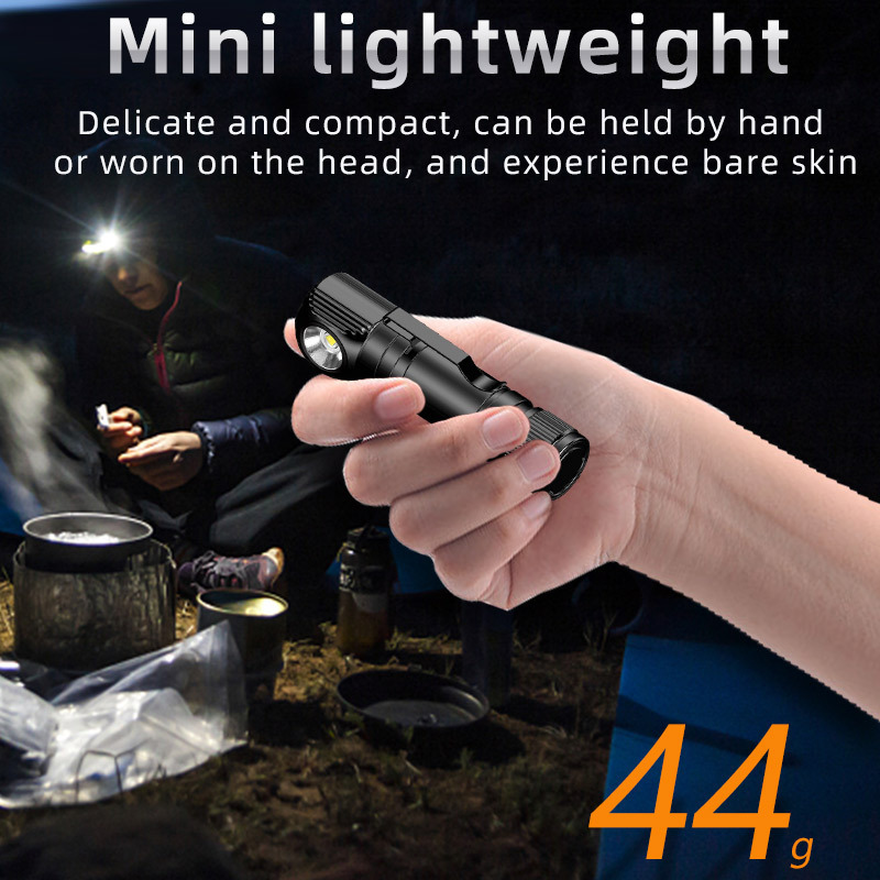 LED Headlamp USB C Right Angle EDC Head Flashlight Small Pocket-Size IP68 Waterproof for Camping Running Hiking Outdoor