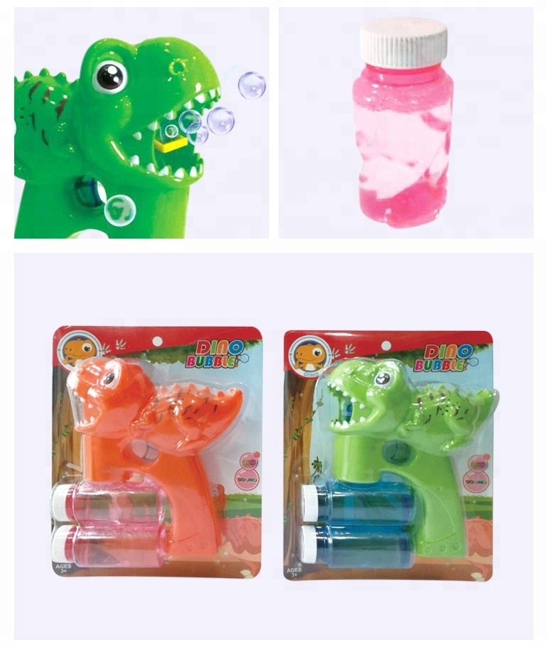 battery operated cartoon 2 bottles soap water dinosaur bubble gun for sale