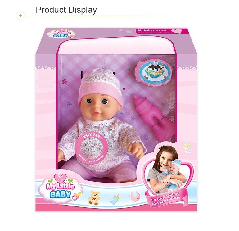 13 inch plastic kids accompany toy real realistic baby doll with feeding bottle Eco-friendly material good quality baby doll toy