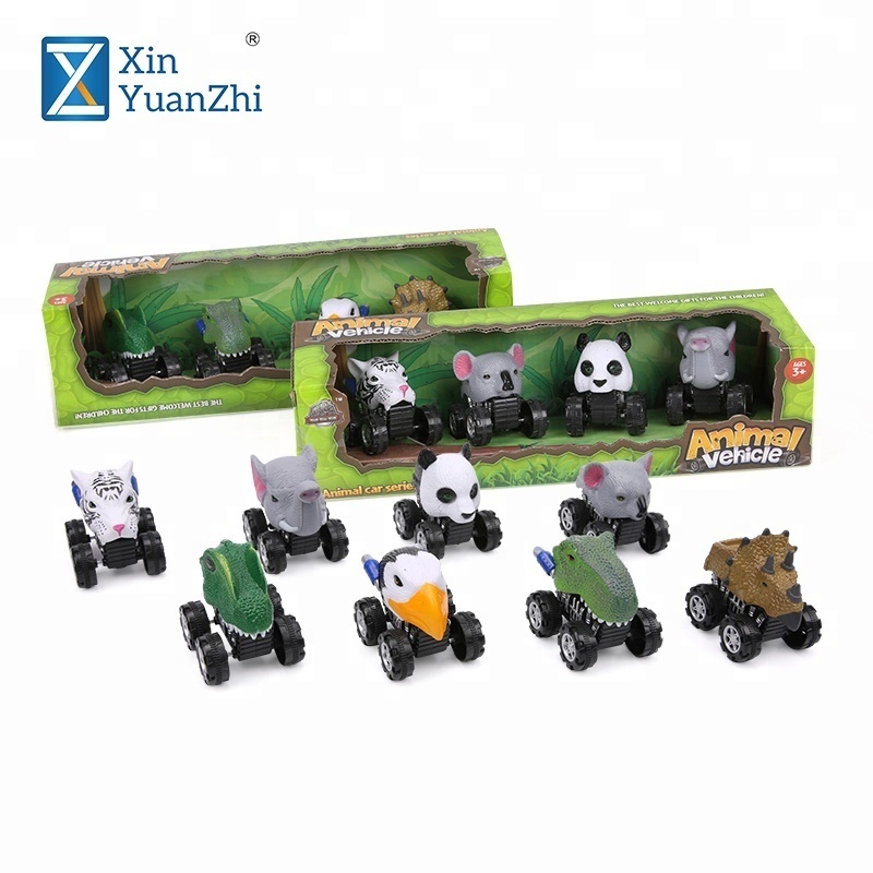 Small wild animal monster truck toys 4 style assorted pull back car sets for sale