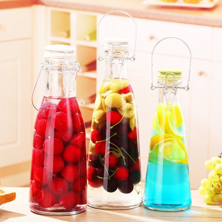 New Style Transparent Glass Buckle Bottles 500ml 1000ml  1500ml Glass Wide Mouth Bottle With Swing Top For Liquor Wine