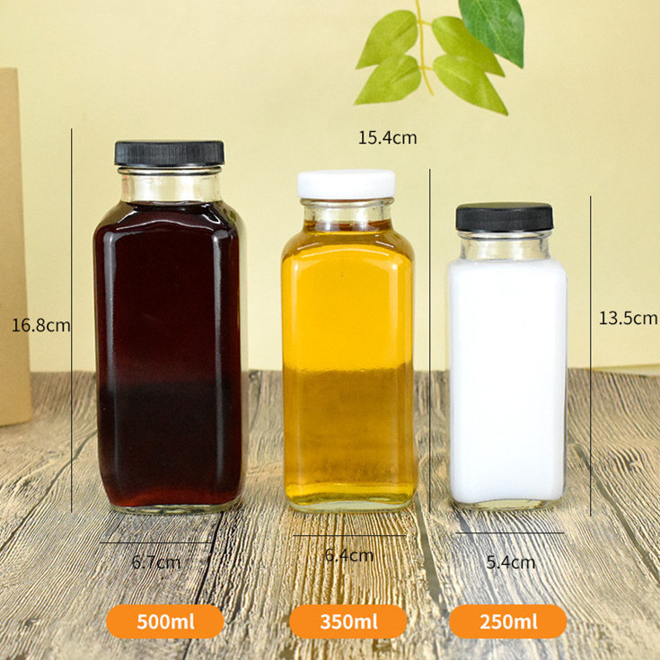 new design Cold Brew Coffee Bottles Wholesale Empty 250ml 350ml 500ml square Glass Beverage juice milk Bottle