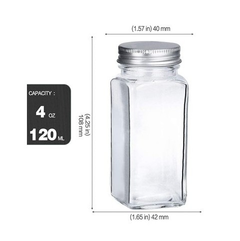 14 Pcs 4oz Square Glass Spice Jars with Labels - Shaker Lids Airtight Metal Caps - Chalk Marker and Silicone Collapsible Funnel