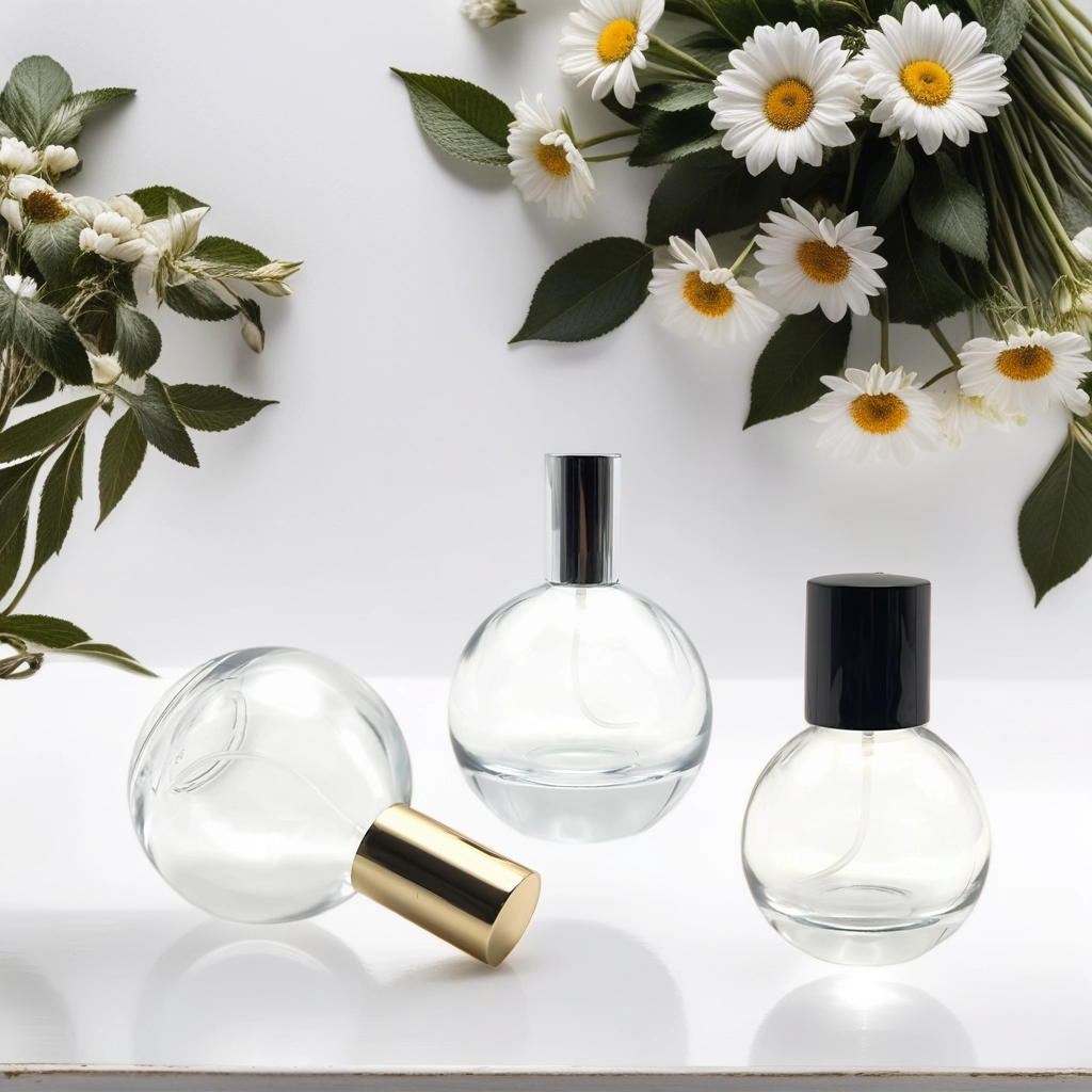 New Design Custom Product Unique Round Sphere Shaped Luxury Empty Spray Perfume Glass Bottle 30ml 50ml 100ml