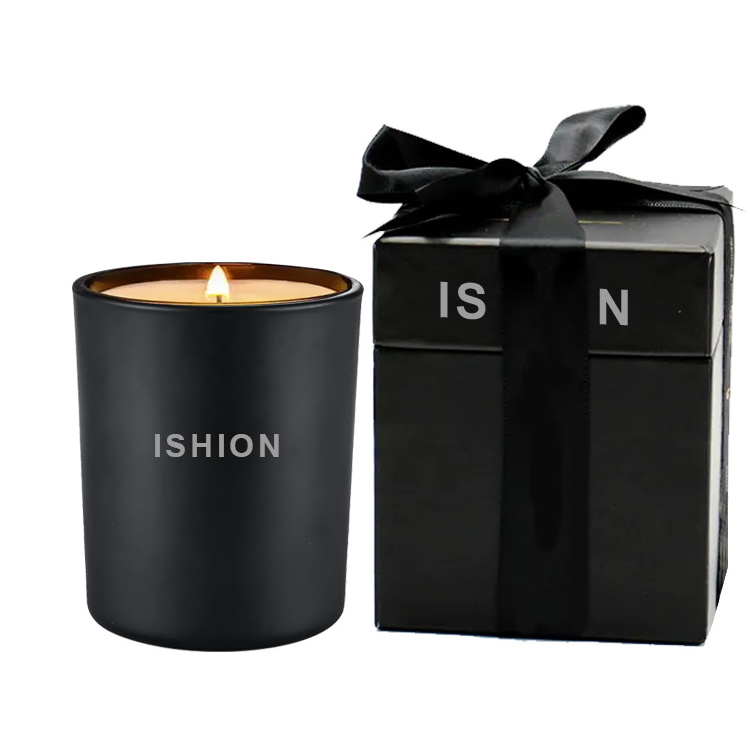 10oz Black Wholesale Custom Small Unique Empty Luxury Packaging Glass Container Candle Jar With Lid