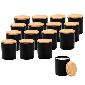 2023 Wholesale Matte black Empty Glass Candle Holders Jar With Lid For Making Candles