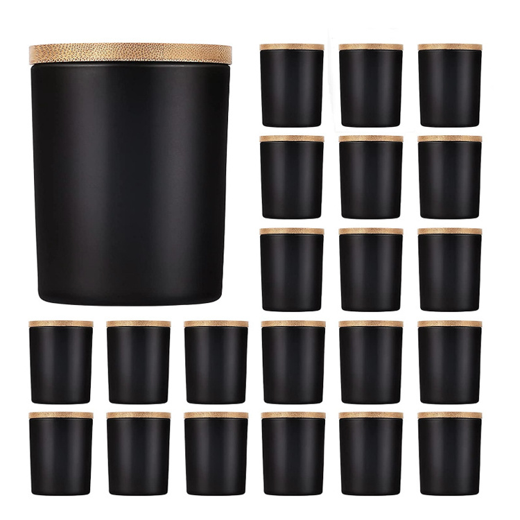 2023 Wholesale Matte black Empty Glass Candle Holders Jar With Lid For Making Candles