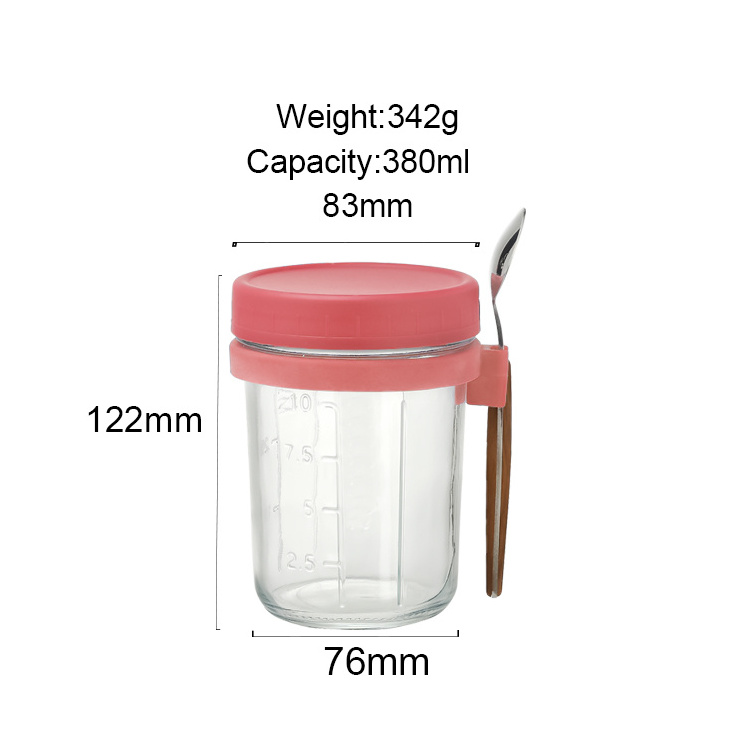 10 oz Large Capacity Airtight Oatmeal Container with Measurement Marks spoon and fork Overnight Oats Jars