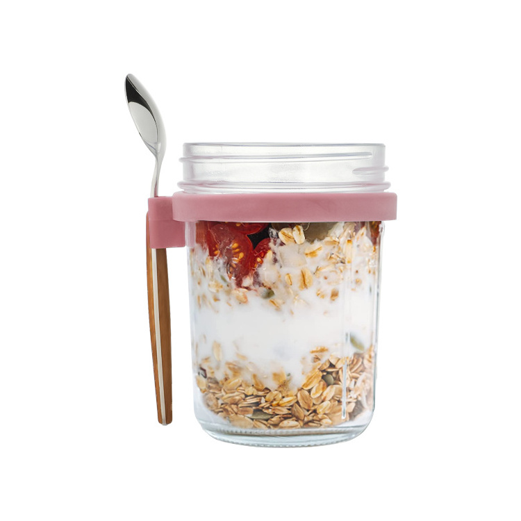 10 oz Large Capacity Airtight Oatmeal Container with Measurement Marks spoon and fork Overnight Oats Jars