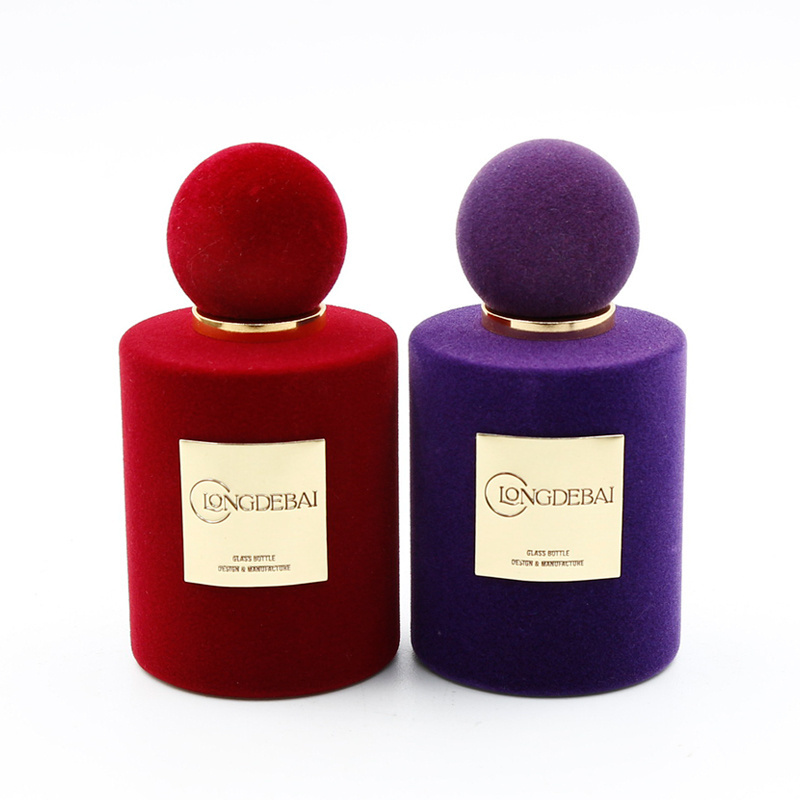 Luxury Red Purple Brown 50ml 100ml round perfume bottle flocking perfume bottle 30ml