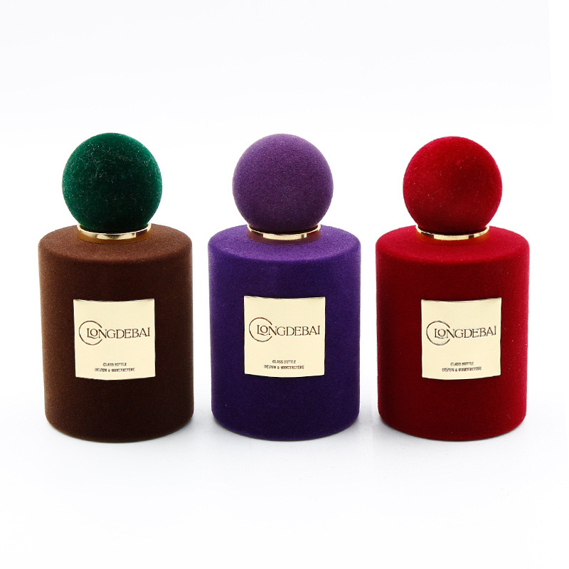 Luxury Red Purple Brown 50ml 100ml round perfume bottle flocking perfume bottle 30ml