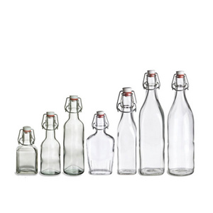 wholesale clear 100ml  250ml 500ml  1000ml glass bottle with ring swing top cap