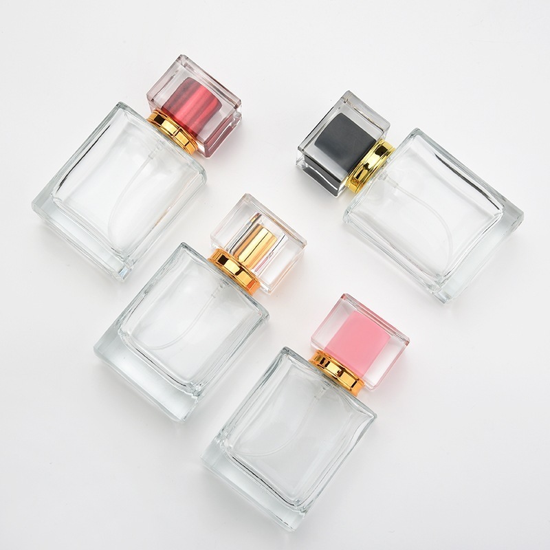 Cosmetic Square Rectangle Matte Black 30ml 50ml 100ml Fragrance Oil Glass Perfume Bottle With Spray Pump Cap