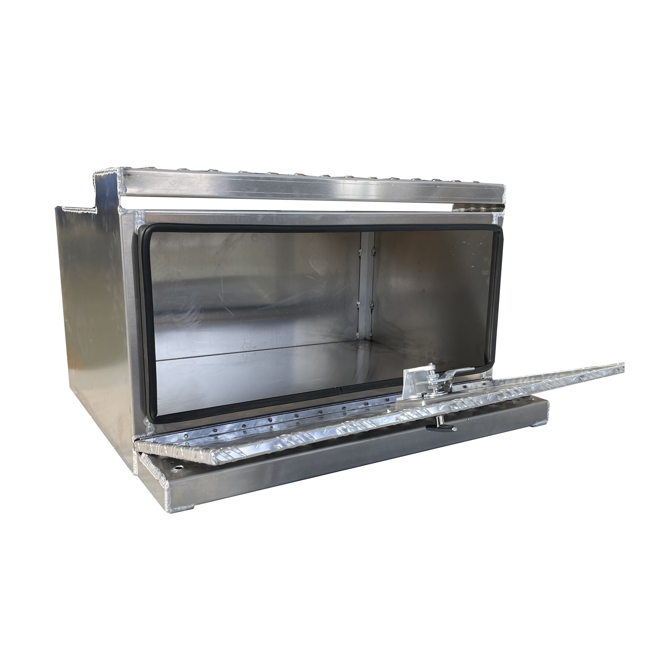 Custom  Aluminum Under tray  Truck Toolbox With Stainless Steel Piano Hinge and Gas Struts support