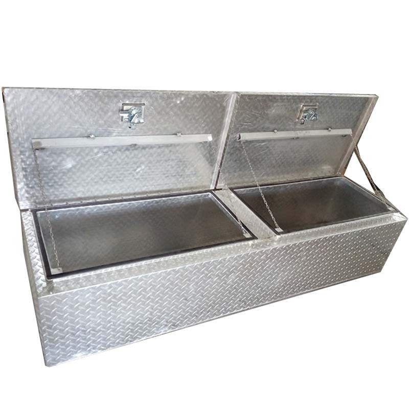 Top opening two Lids Aluminum Checker Truck Tool Box metal cabinet two top  doors camping trailers tools storage case