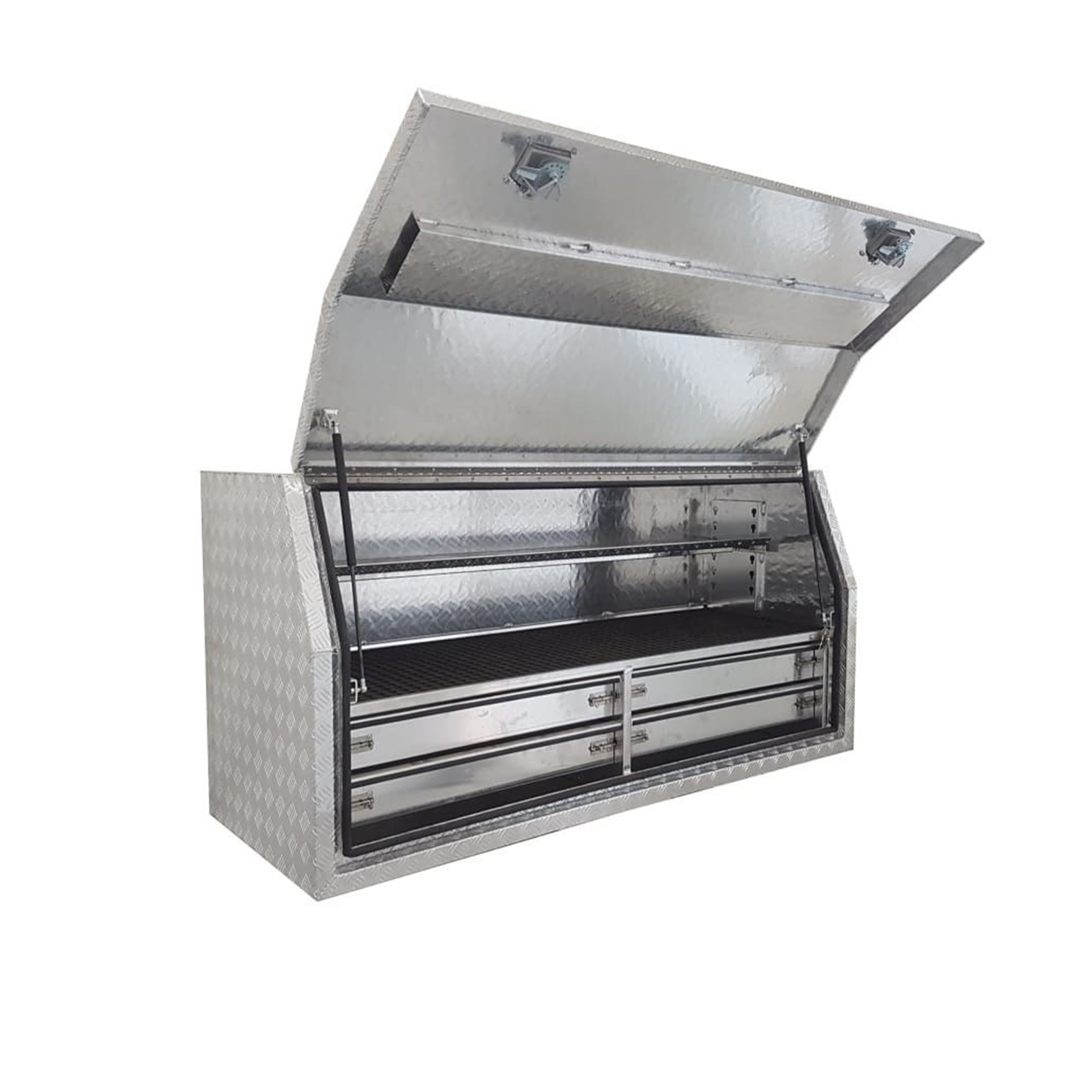 2024 High Grade Waterproof Aluminum Checker Plate Sliding Drawer Canopy with handles and Locks