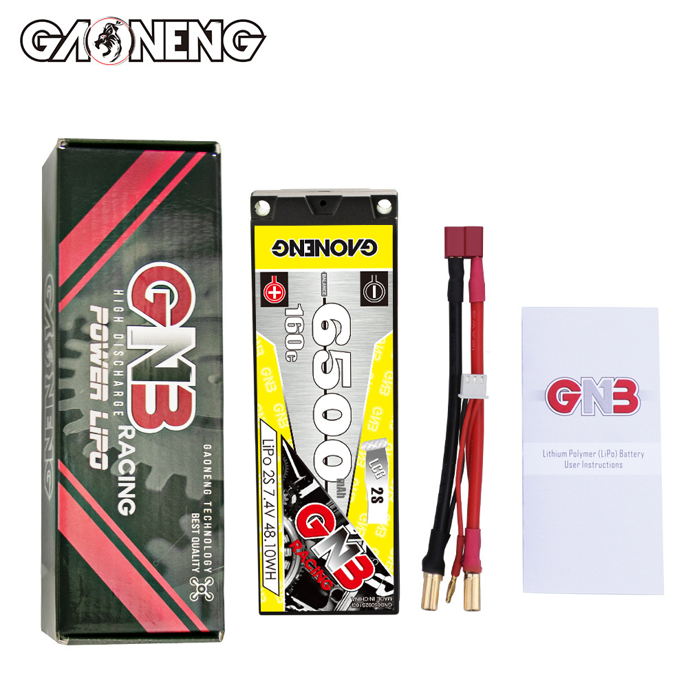 Gaoneng fpv battery 6500mah 2s 7.4v 160c Lcg Hard Case 5.0mm Bullet Built-in Rc For 1:10 1/10 Scale Rc Racing Car Boat Gnb