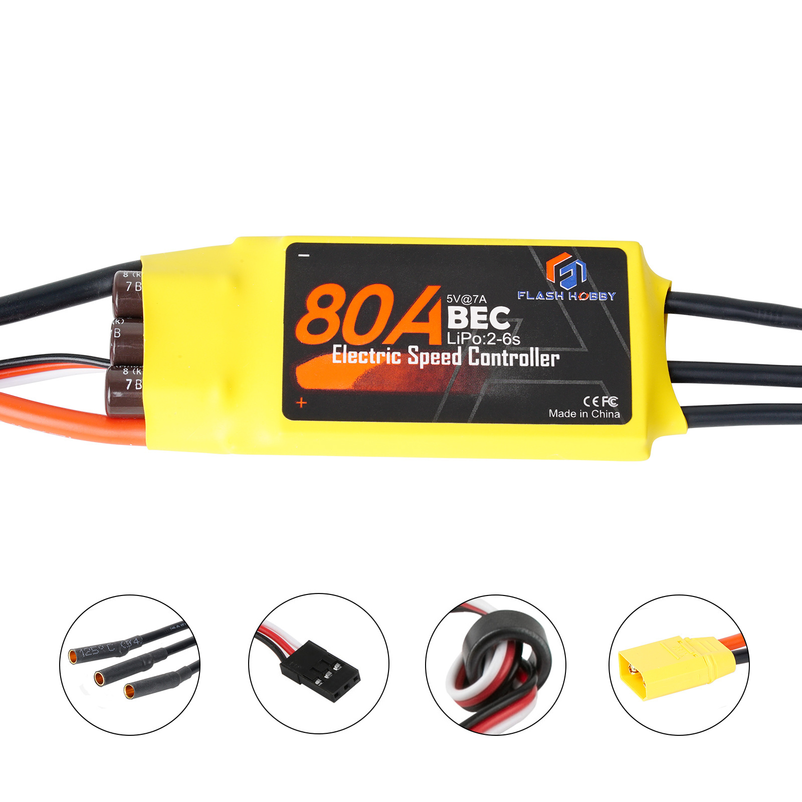 Hot sales Flashhobby Esc Dc Brushless Motor Electric Speed Control 80a 2-6s 5v/7a For Boat Racing Car Drone