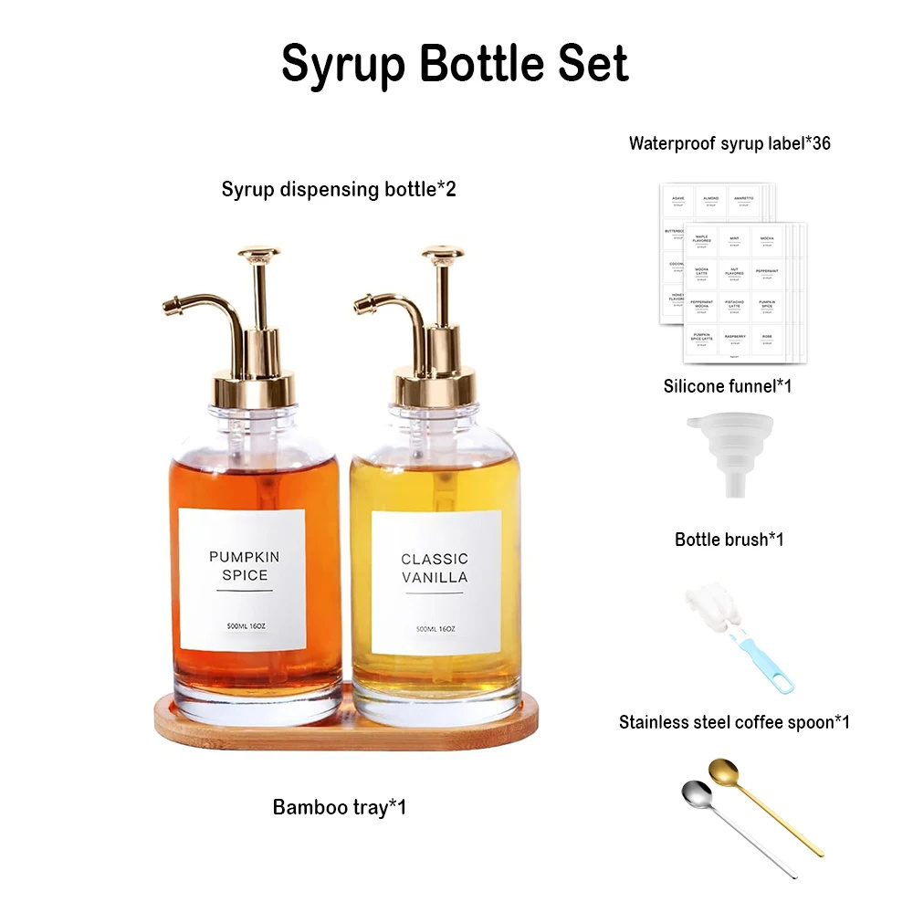 Custom Clear 500ml Thick Bottom Mouthwash Hand Soap Sanitizer Bottle 16oz Coffee Maple Syrup Dispenser Glass Bottle with Pump