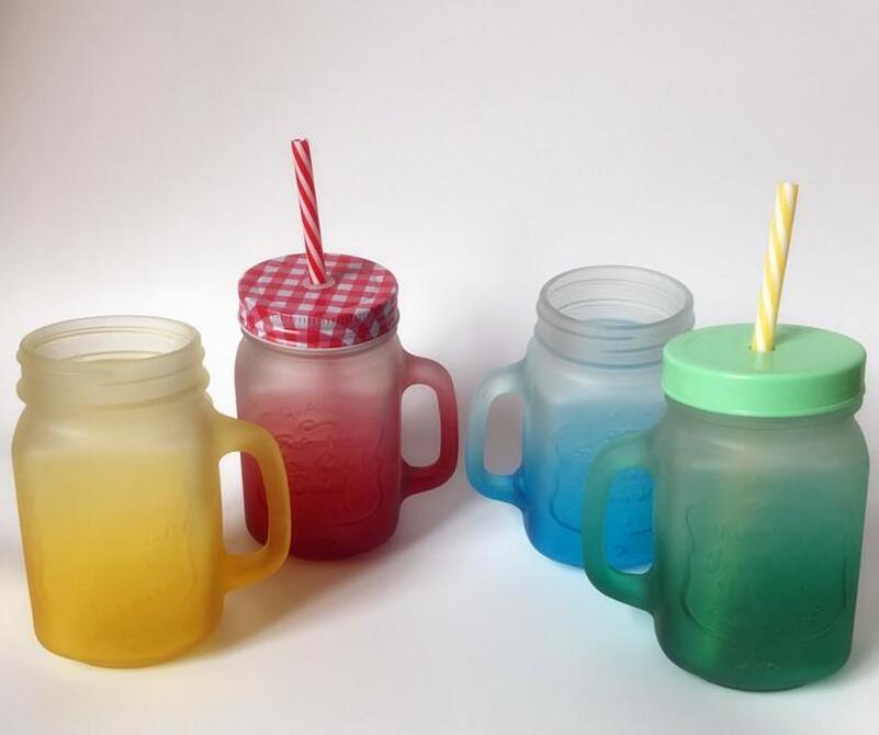 high quality colorful glass mason jar with handles wholesale mason jar with straw