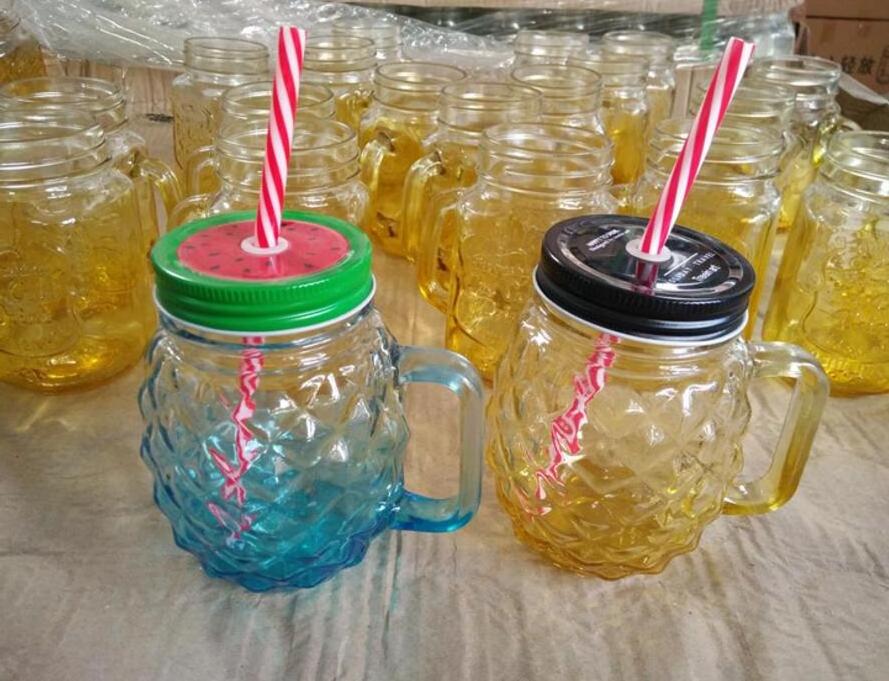 high quality colorful glass mason jar with handles wholesale mason jar with straw