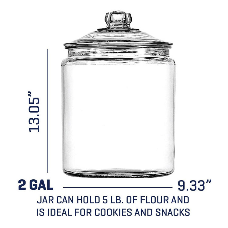 Wholesale Empty Clear Large Glass Food Storage 2 Gallon Heritage Hill Jar with Airtight Lid