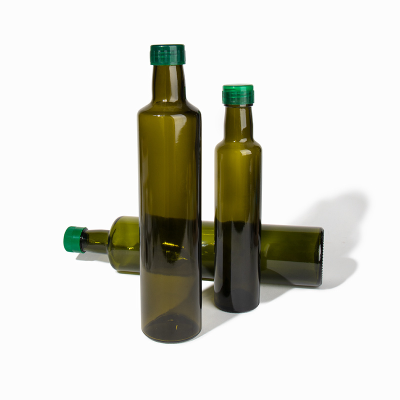 Wholesale 100-1000 ml Transparent Dark Green Round Empty Glass Olive Oil Bottle With Lid Oil Distributor