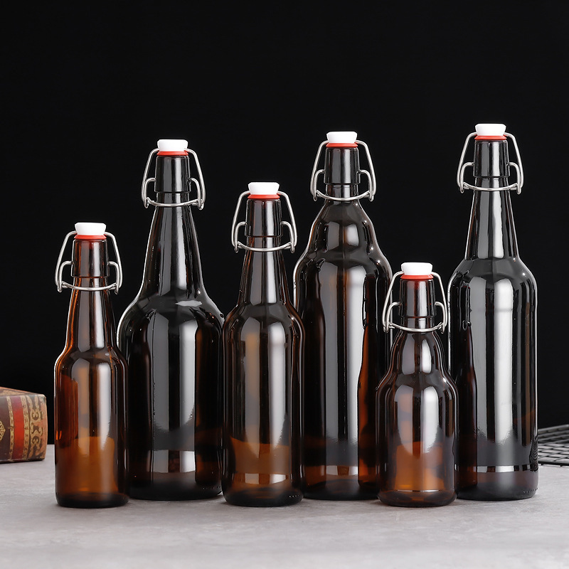 Wholesale 350ml 500ml Home Brewing Airtight Rubber Seal Swing Top Beer Amber Glass Bottle