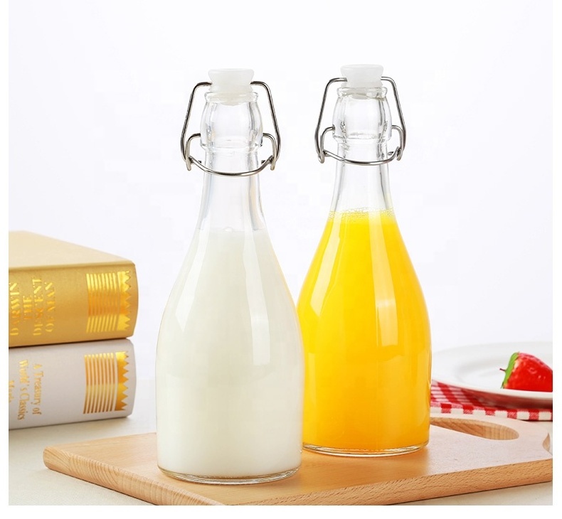 350ml 500ml  glass beverage Juicy bottles  with swing top sealed caps