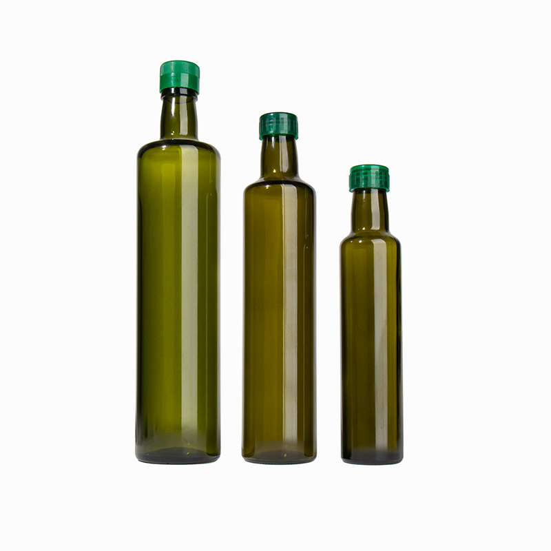 Wholesale 100-1000 ml Transparent Dark Green Round Empty Glass Olive Oil Bottle With Lid Oil Distributor