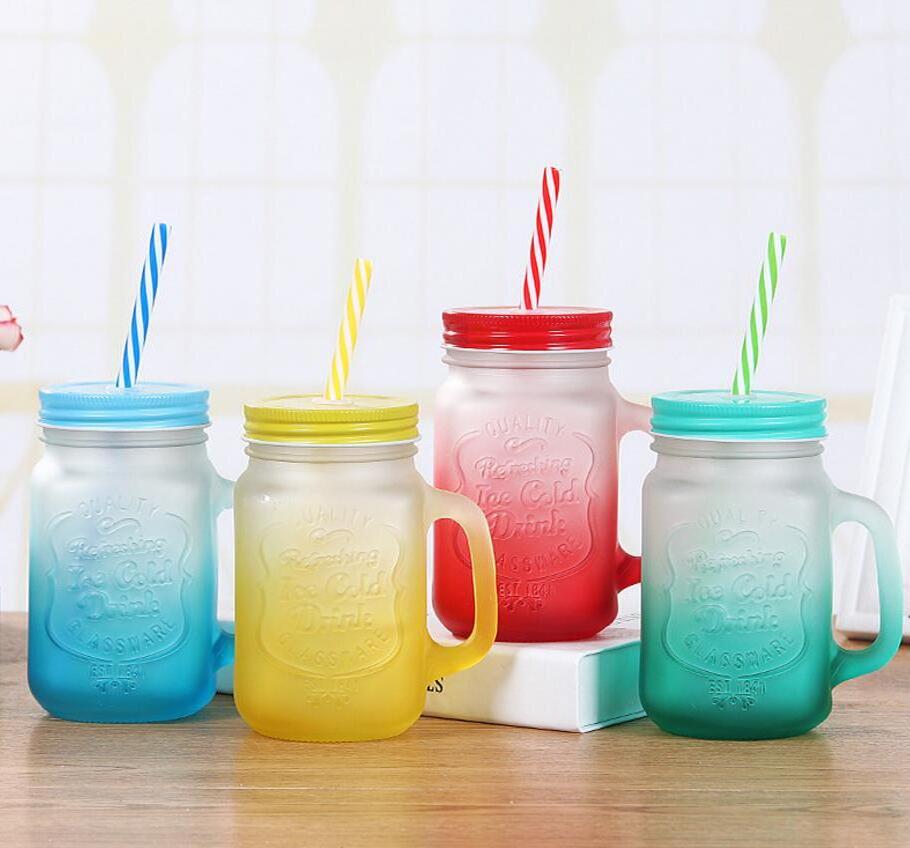 high quality colorful glass mason jar with handles wholesale mason jar with straw