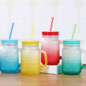 high quality colorful glass mason jar with handles wholesale mason jar with straw