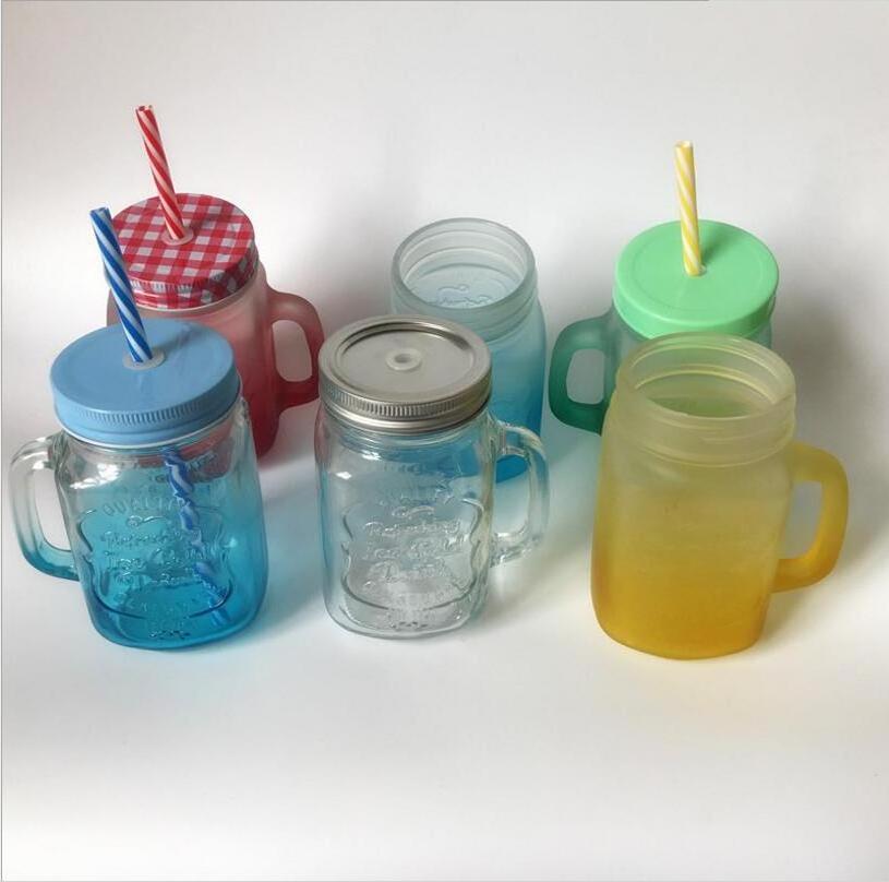 high quality colorful glass mason jar with handles wholesale mason jar with straw