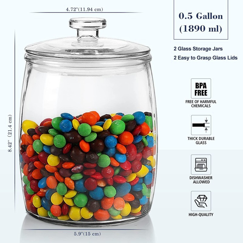 Wholesale 0.5 Gallon 72 OZ Clear Round Large Kitchen Containers Food Jam Fruit Pickle Storage Glass Jars With Glass Lids