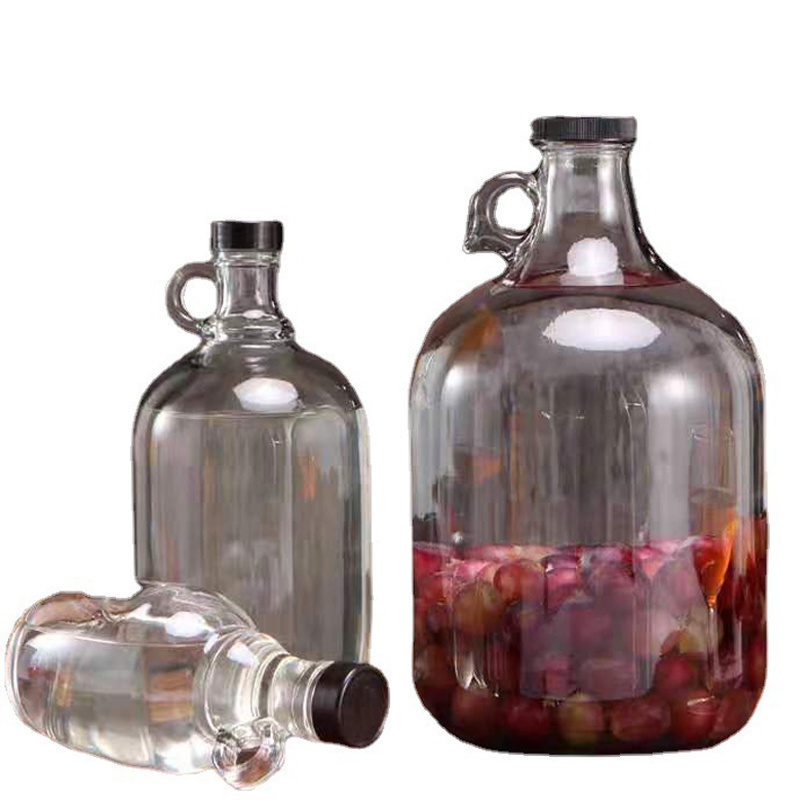 Wholesale 500ML 1L 2L 3L 4L 5L 1 Gallon Large Tank Glass Liquor Container California Beer Wine Bottle with Handle