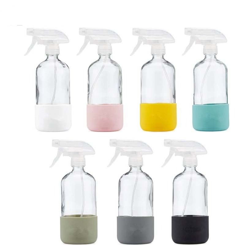 16oz Customized Boston Round Cleaning Room Fine Mist Spray Clear Glass Bottle with Trigger Spray 500ml