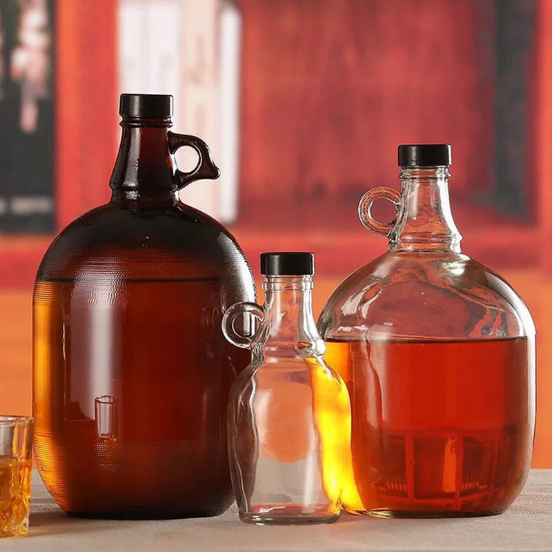 Wholesale 500ML 1L 2L 3L 4L 5L 1 Gallon Large Tank Glass Liquor Container California Beer Wine Bottle with Handle