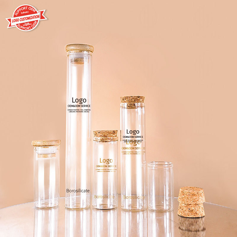 Hot Selling Clear Borosilicate Straight Sided 30mm Diameter Flat Bottom Glass Tube Vials Bottle With wooden Cork Cap